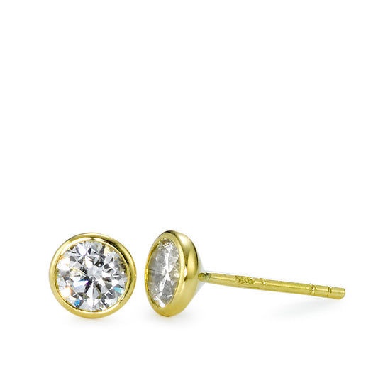 Clous d'oreilles Or jaune 18K Zircone 2 Pierres Ø6 mm