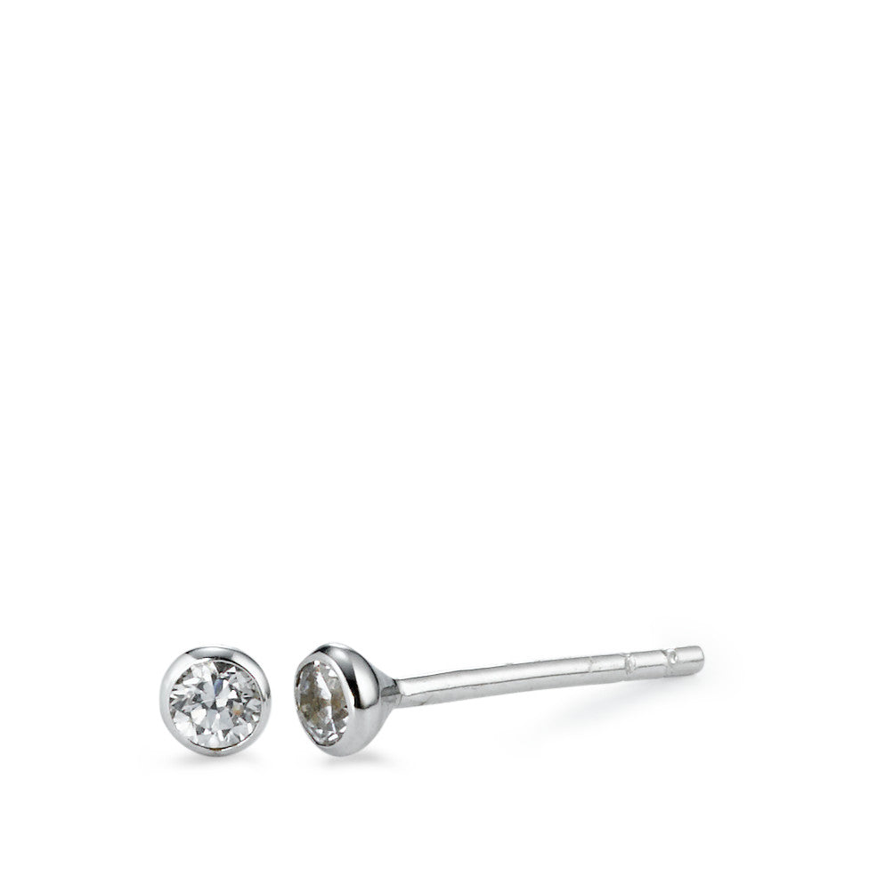 Clous d'oreilles Or blanc 18K Zircone 2 Pierres Ø3 mm