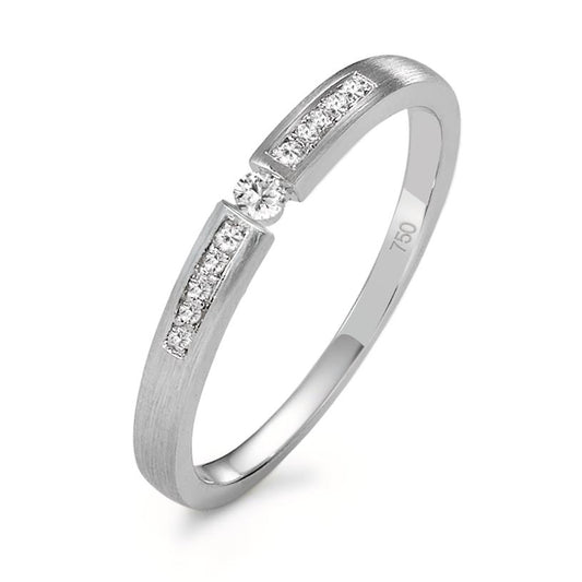 Solitär Ring 750/18 K Weissgold Diamant 0.07 ct, 11 Steine, w-si