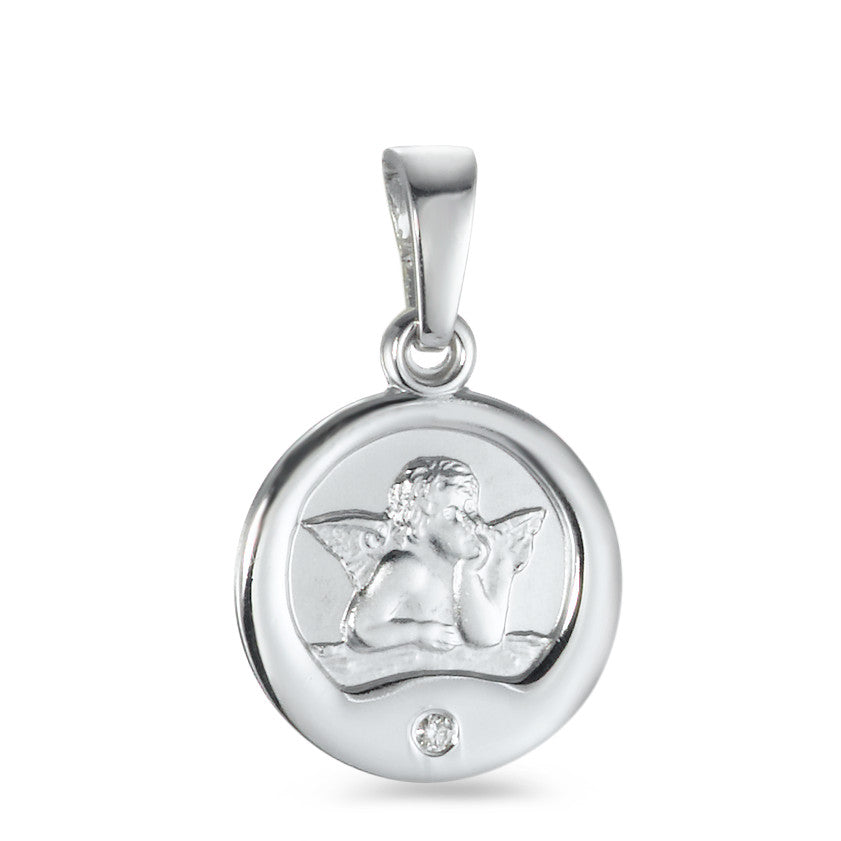 Pendant Silver Diamond 0.005 ct, w-pi1 Rhodium plated Guardian Angel