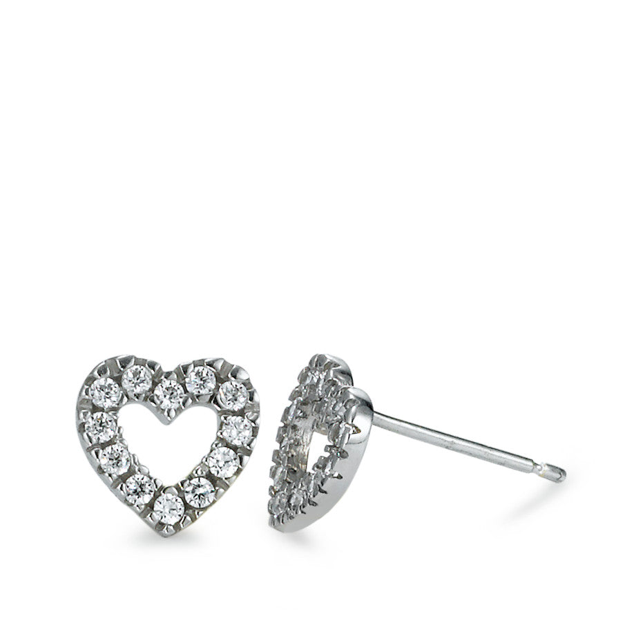 Stud earrings 18k White Gold Zirconia 12 Stones Heart Ø7.5 mm