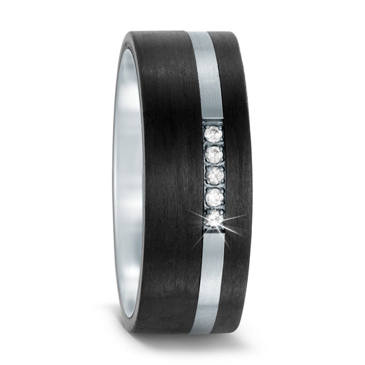 Partnerring Edelstahl, Carbon Zirkonia 5 Steine