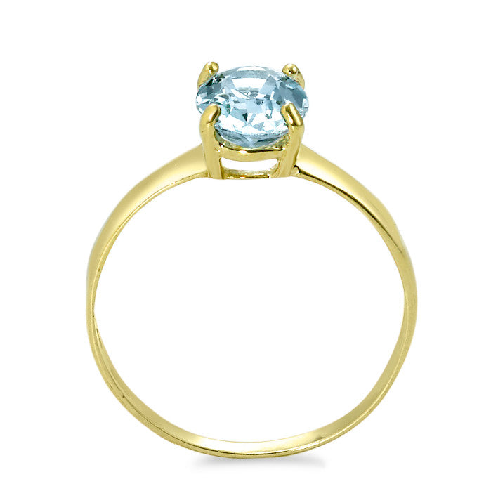 Fingerring 585/14 K Gelbgold Topas blau, oval