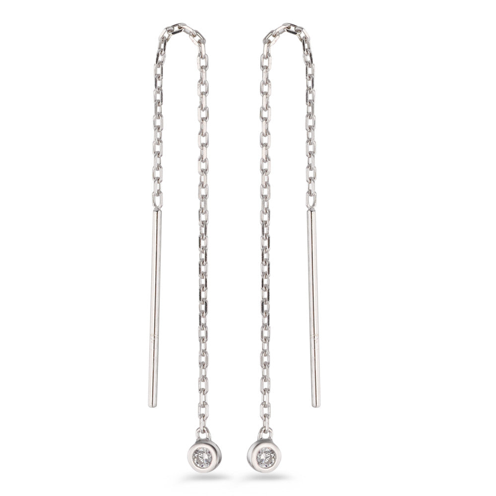 Boucles d'oreilles pendantes Argent Zircone 2 Pierres Rhodié Ø3 mm