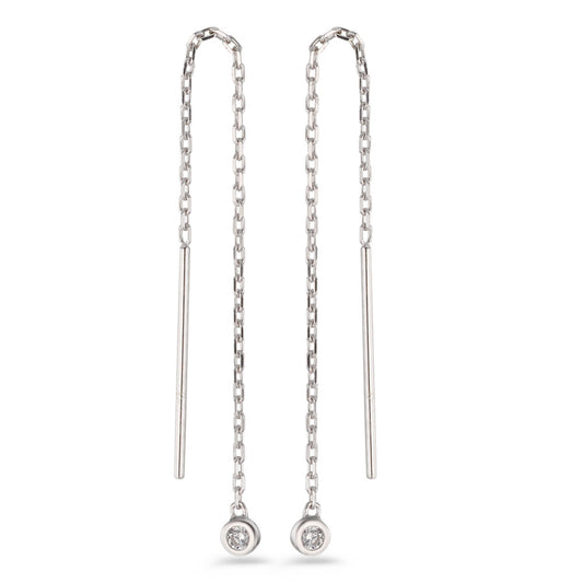 Boucles d'oreilles pendantes Argent Zircone 2 Pierres Rhodié Ø3 mm