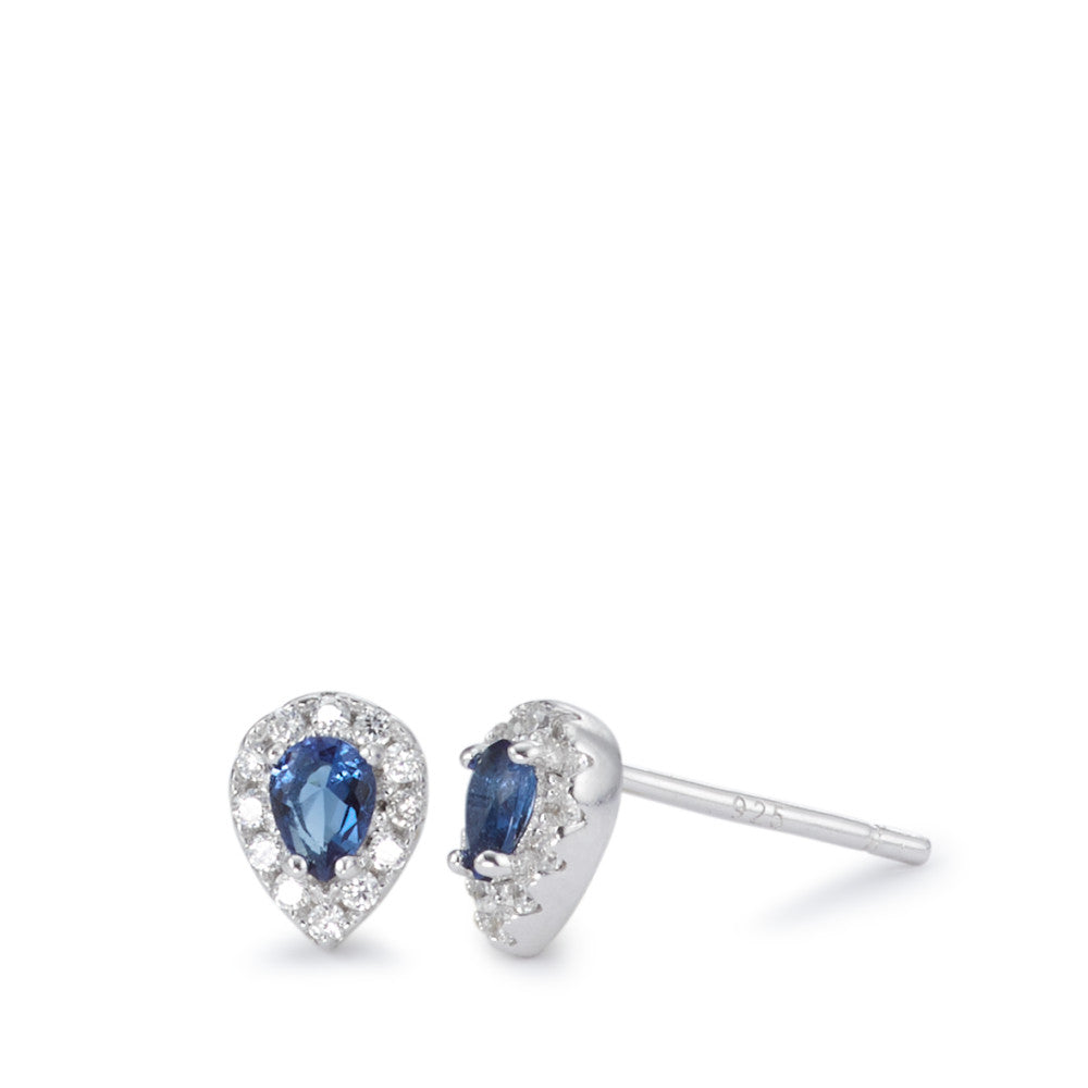 Orecchini a bottone Argento Zirconia blu rodiato