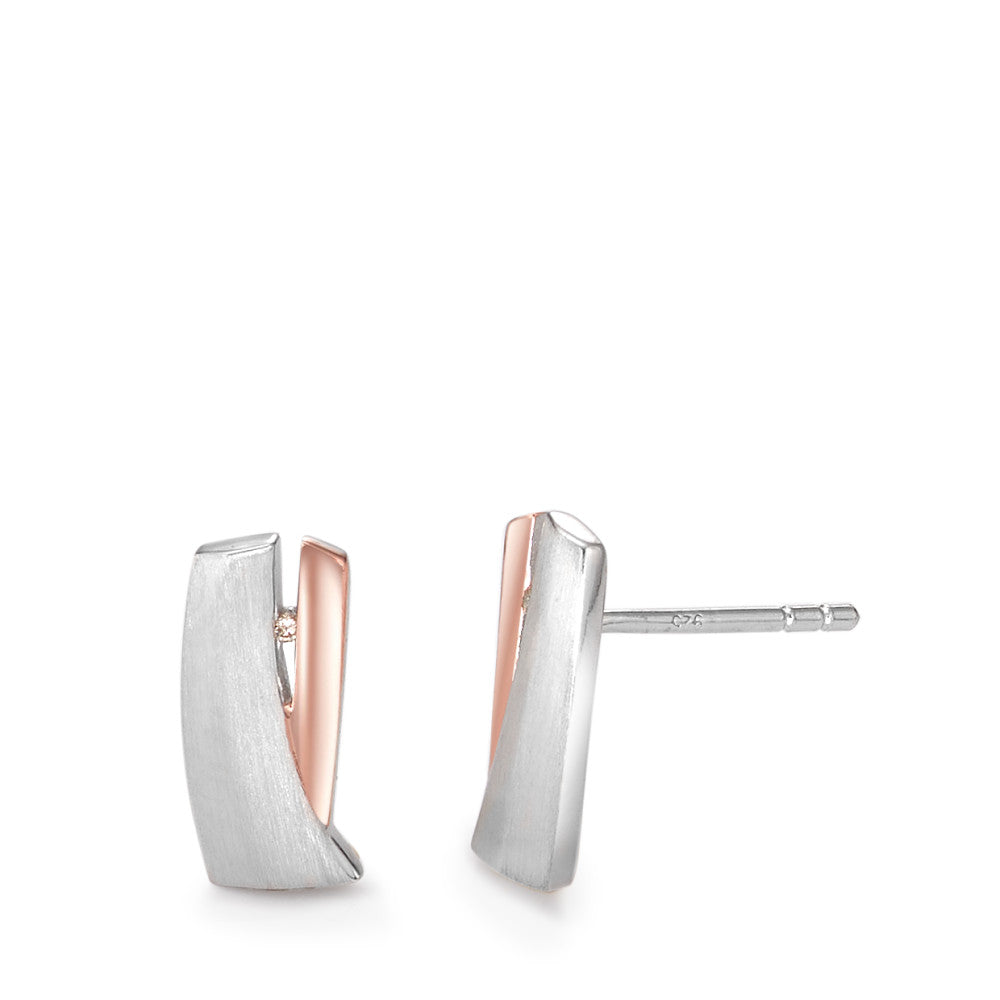 Clous d'oreilles Argent Diamant 0.012 ct, 2 Pierres, si rosé Plaqué or