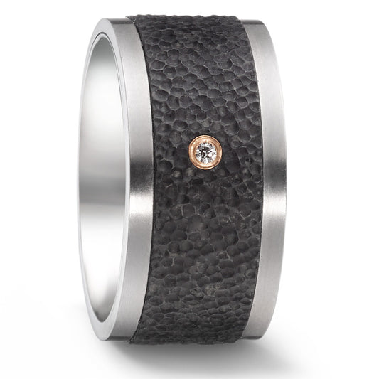 Partnerring Titan, Carbon, 750/18 K Rotgold Diamant 0.02 ct, w-si