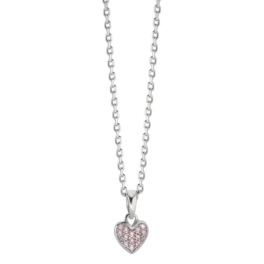 Collar con colgante Plata Circonita rosa Rodio plateado Corazón 38-40 cm Ø7 mm