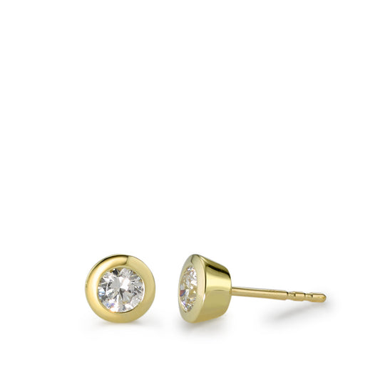 Orecchini a bottone Oro giallo 375/9K Zirconia bianco, 2 pietra Ø6 mm