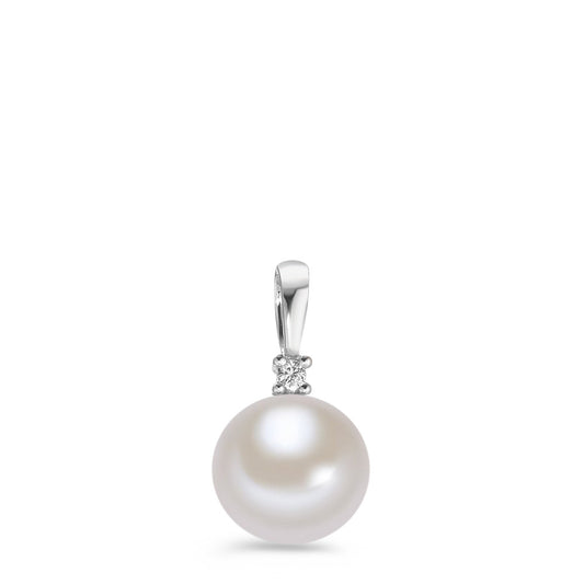 Pendentif Or blanc 9K Diamant blanc, 0.02 ct, brillant, p1 perle d'eau douce