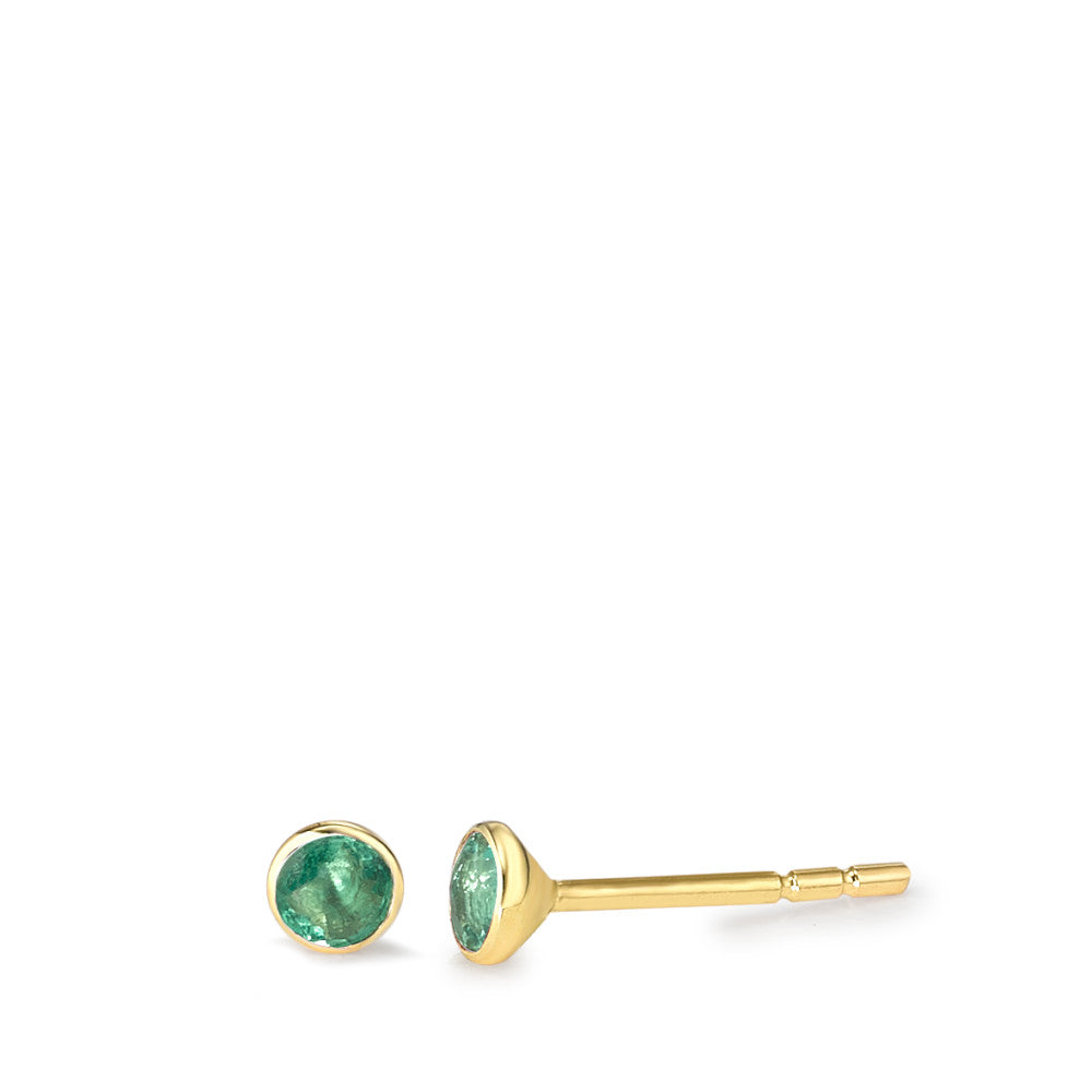 Stud earrings 18k Yellow Gold Emerald 2 Stones