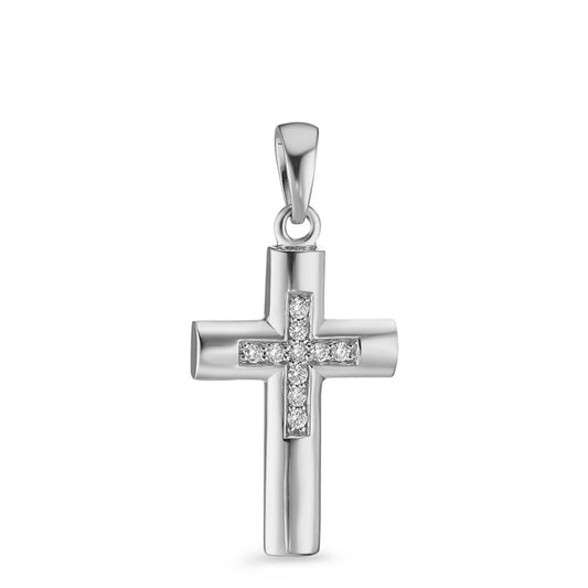 Anhänger 750/18 K Weissgold Diamant 0.045 ct, 10 Steine, w-si Kreuz