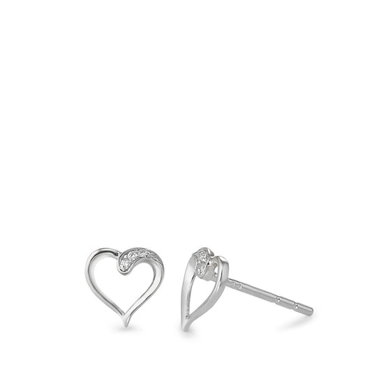 Clous d'oreilles Or blanc 18K Diamant 0.025 ct, 8 Pierres, w-si Coeur Ø7 mm