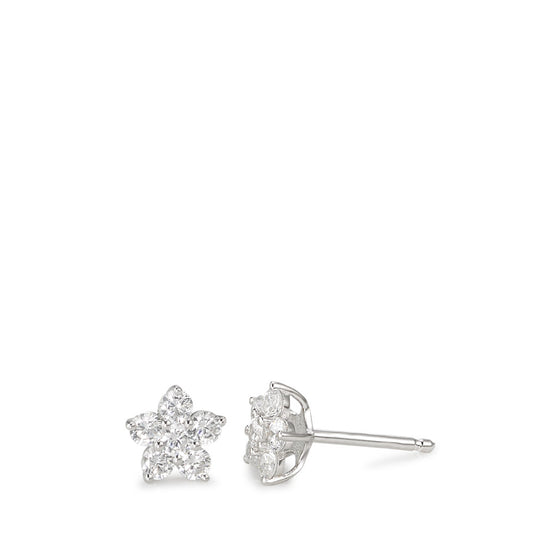 Clous d'oreilles Argent Zircone 12 Pierres Rhodié Fleur Ø7 mm