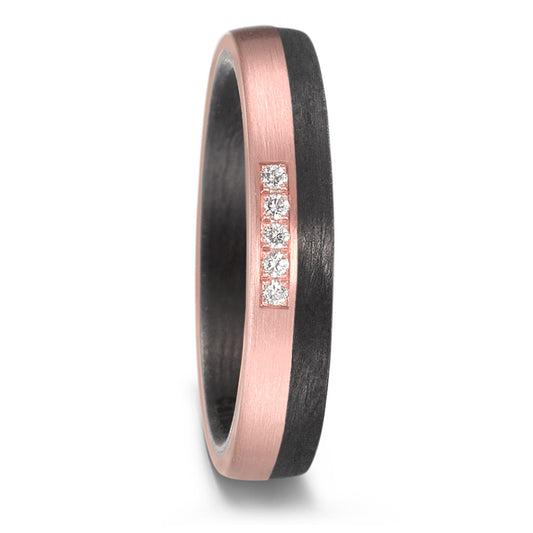 Partnerring 585/14 K Rosegold, Carbon Diamant 0.05 ct, 5 Steine, w-si