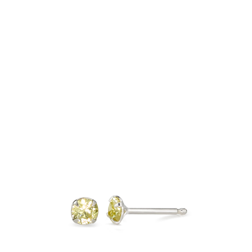 Clous d'oreilles Argent Zircone vert, 2 Pierres Rhodié Ø4 mm