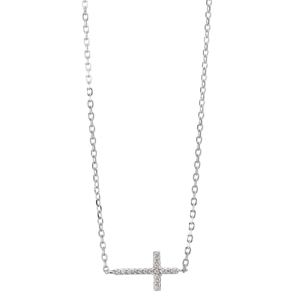 Necklace Silver Zirconia Rhodium plated Cross 40-45 cm