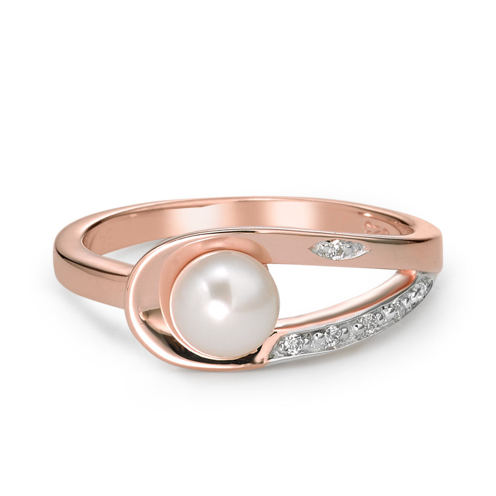 Ring Silver Zirconia 6 Stones Rose Gold plated Freshwater pearl