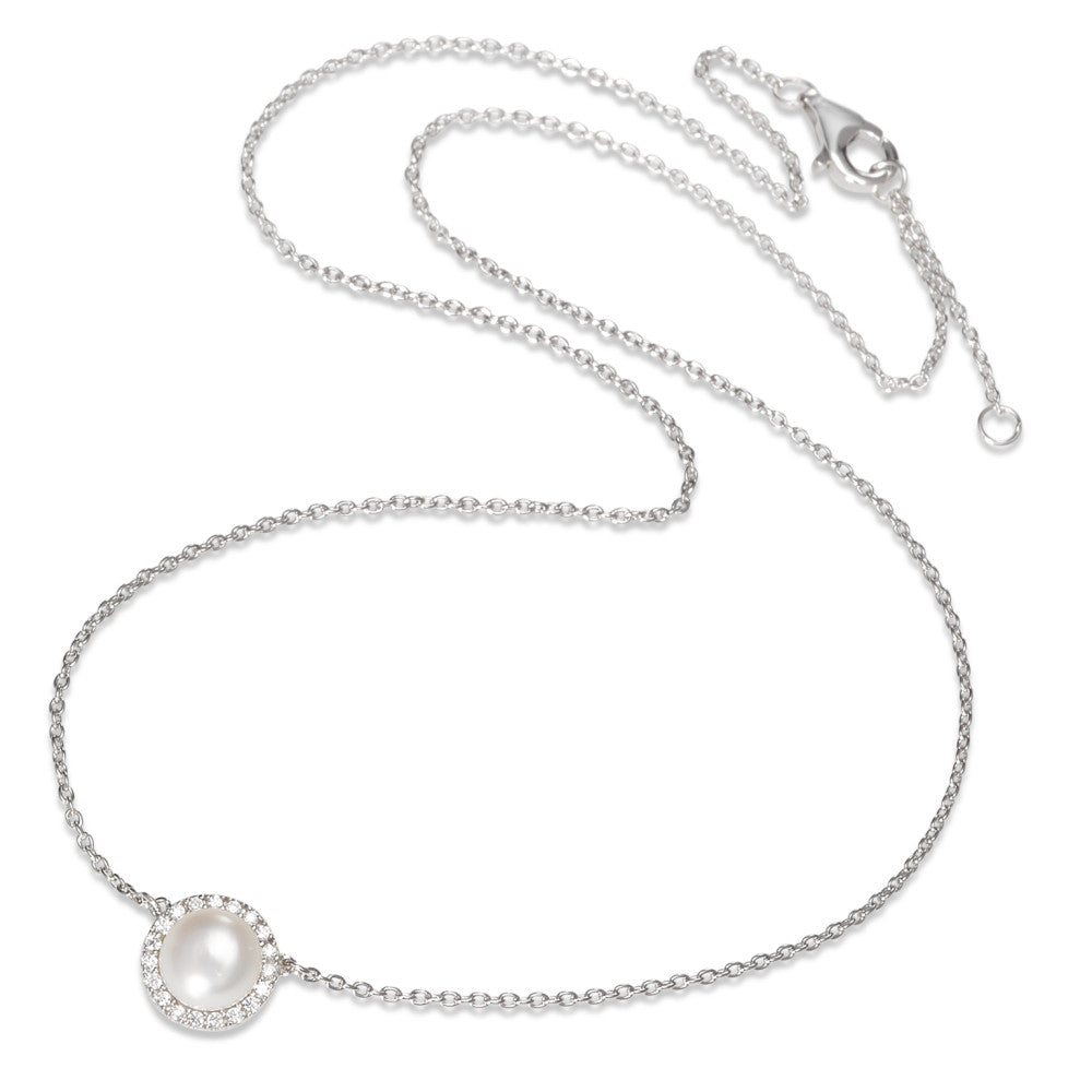 Collana Argento Zirconia rodiato Perla coltivata d'acqua dolce 40-42 cm