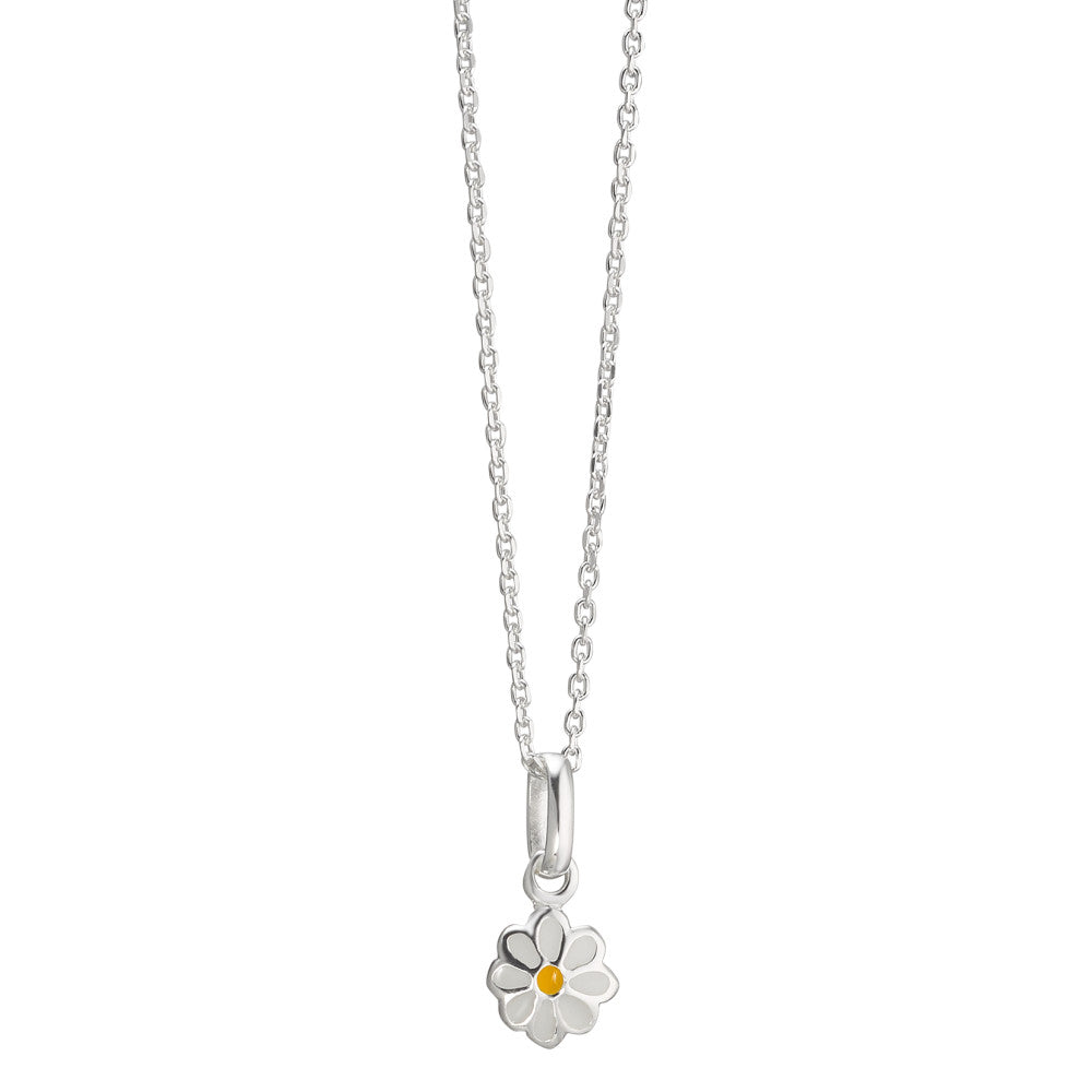 Halskette mit Anhänger Silber lackiert Blume verstellbar