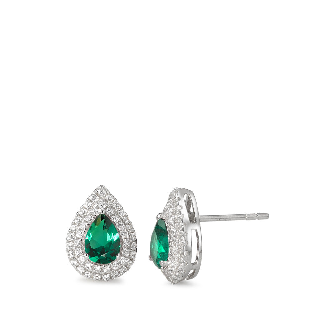 Clous d'oreilles Argent Zircone vert Rhodié