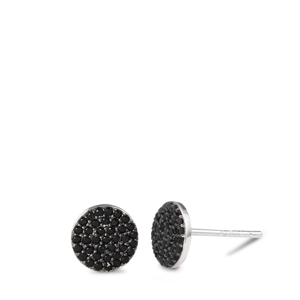 Stud earrings Silver Zirconia Black Rhodium plated Ø7.5 mm