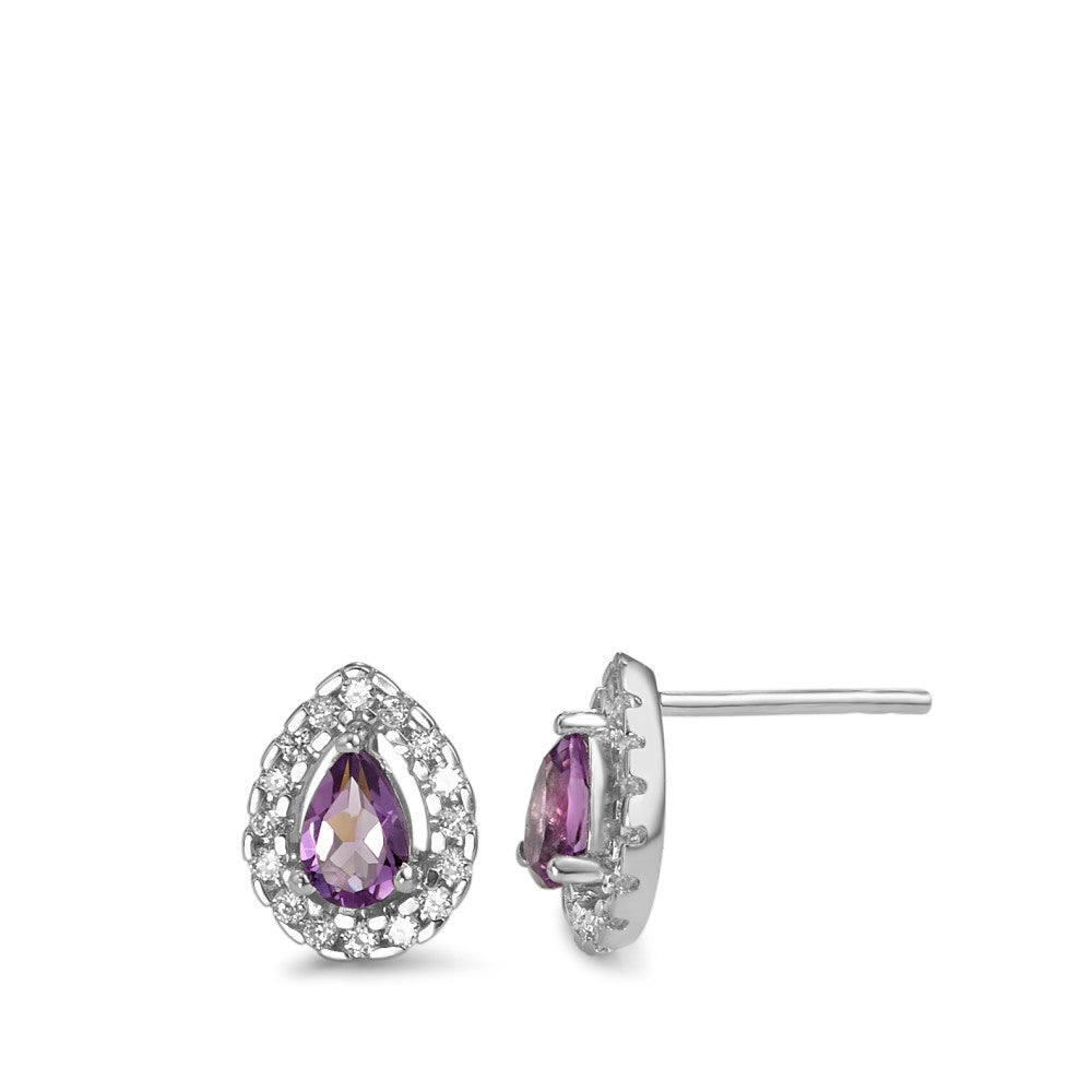 Ohrstecker Silber Amethyst, Zirkonia rhodiniert