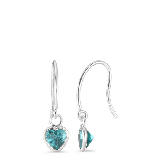 Pendant d'oreilles Argent [synth. Aquamarin] aqua, 2 Pierres Coeur Ø6 mm