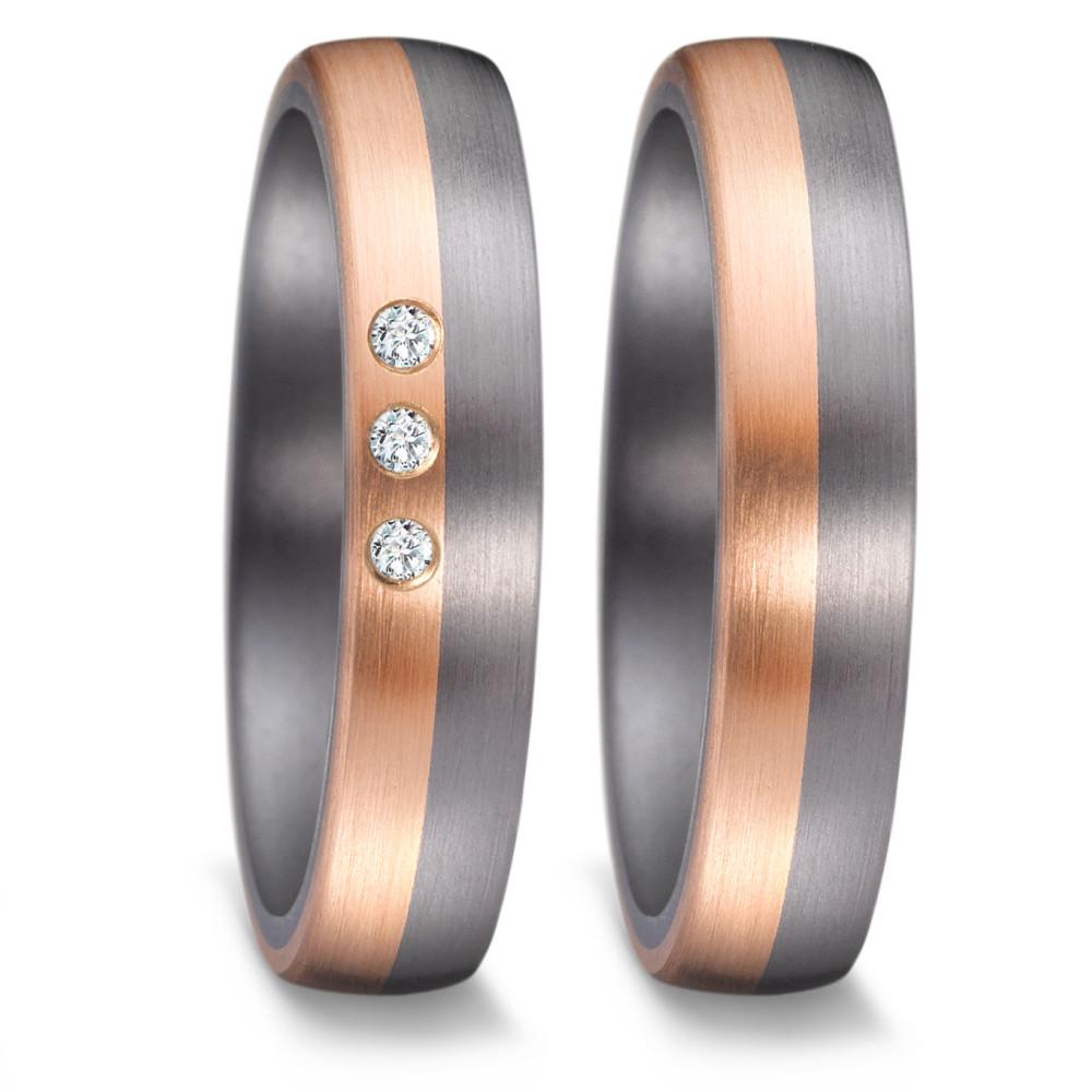 Partnerring 999 Tantal, 585/14 K Rosegold Diamant 0.03 ct, 3 Steine, w-si