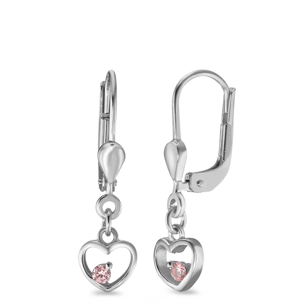 Pendientes Plata Circonita rosa, 2 piedras Rodio plateado Corazón