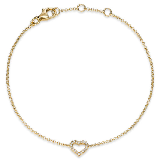 Bracelet Or jaune 18K Diamant 0.06 ct, 18 Pierres, si Coeur 17-19 cm