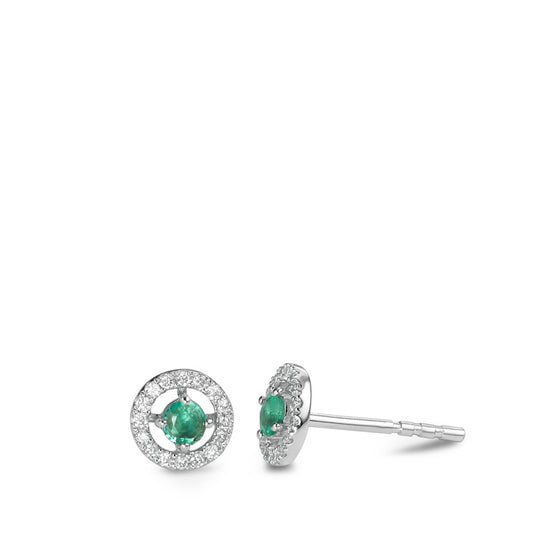 Clous d'oreilles Or blanc 18K Émeraude 0.17 ct, 2 Pierres, Diamant 0.09 ct, w-si Ø6 mm