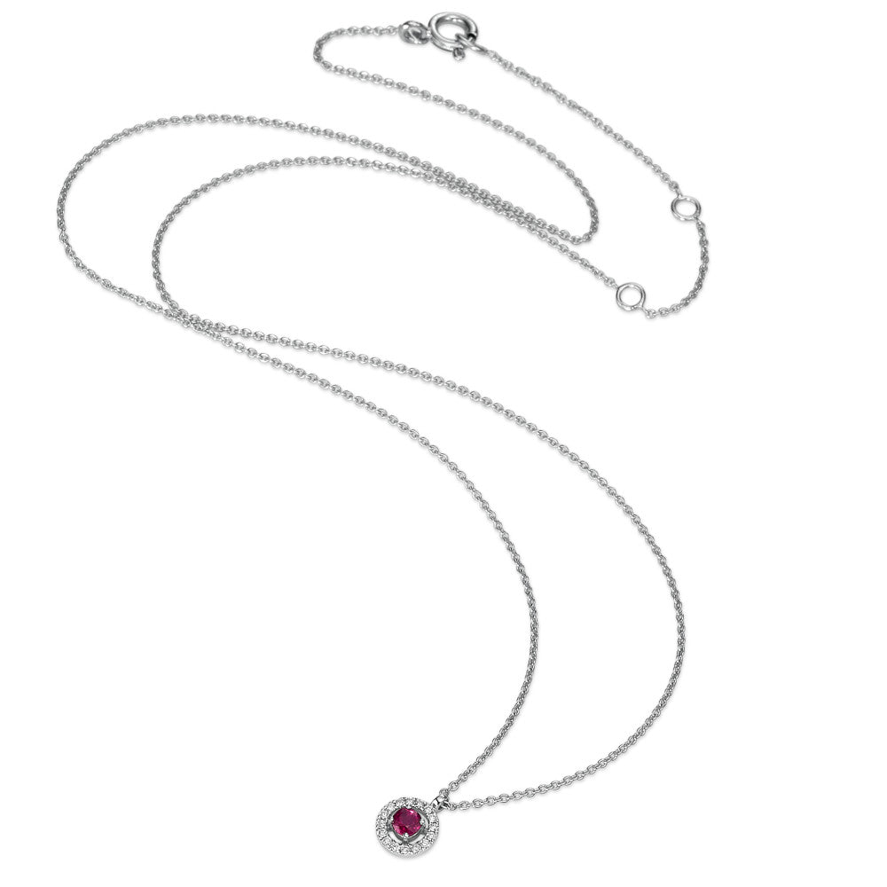 Necklace 18k White Gold Ruby 0.17 ct, Diamond 0.06 ct, w-si 40-45 cm Ø6 mm