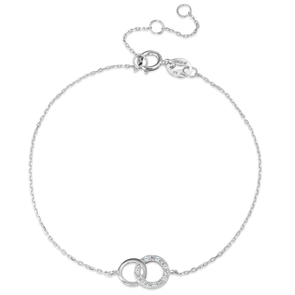 Bracelet Or blanc 9K Diamant 0.025 ct, 7 Pierres, w-pi1 15-18 cm