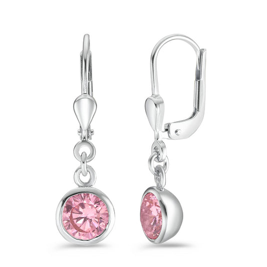 Orecchini Argento Zirconia rosa, 2 pietra rodiato Ø7.5 mm