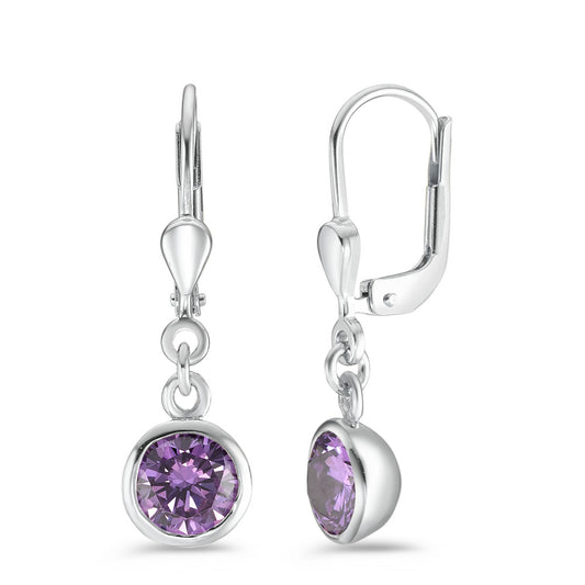 Orecchini Argento Zirconia Viola, 2 pietra rodiato Ø7.5 mm