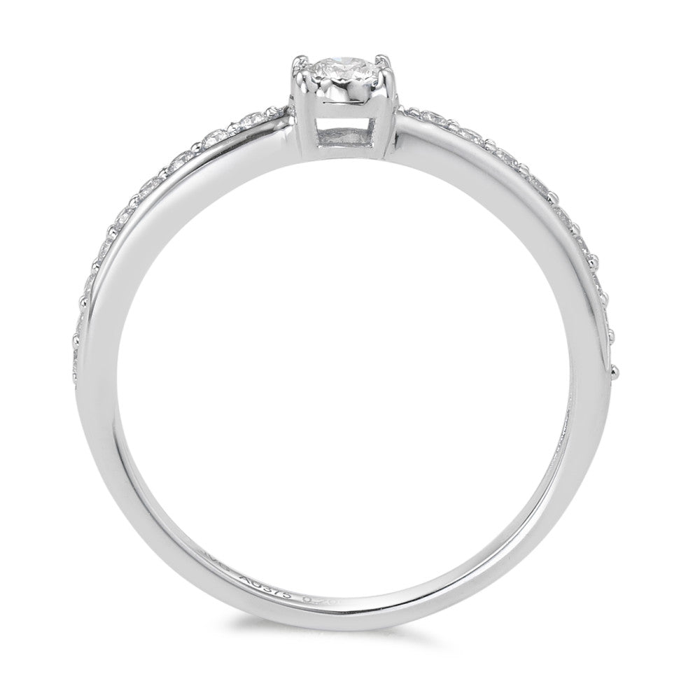 Solitär Ring 375/9 K Weissgold Diamant 0.20 ct, 19 Steine, w-si