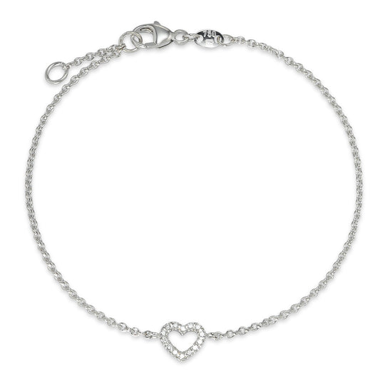 Bracelet Or blanc 18K Diamant 0.07 ct, 14 Pierres, w-si Coeur 17-18 cm