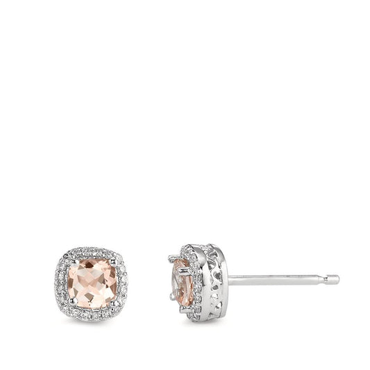 Pendientes Oro blanco de 375/9 quilates Morganita champán, 0.56 ct, 2 piedras, [rund], Diamante blanco, 0.12 ct, 40 piedras, w-pi3 Ø6.5 mm