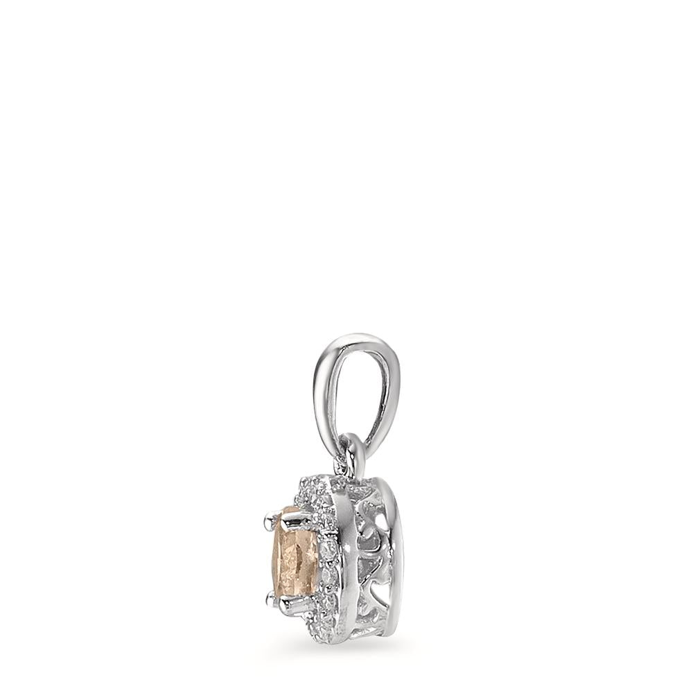 Pendant 9k White Gold Morganite Champagne, 0.33 ct, round, Diamond White, 0.06 ct, 18 Stones, w-pi3 Ø6.5 mm