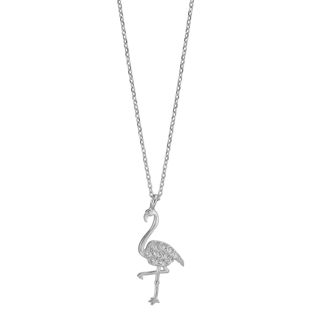 Collier Argent Zircone Rhodié Flamant Rose 40-42 cm