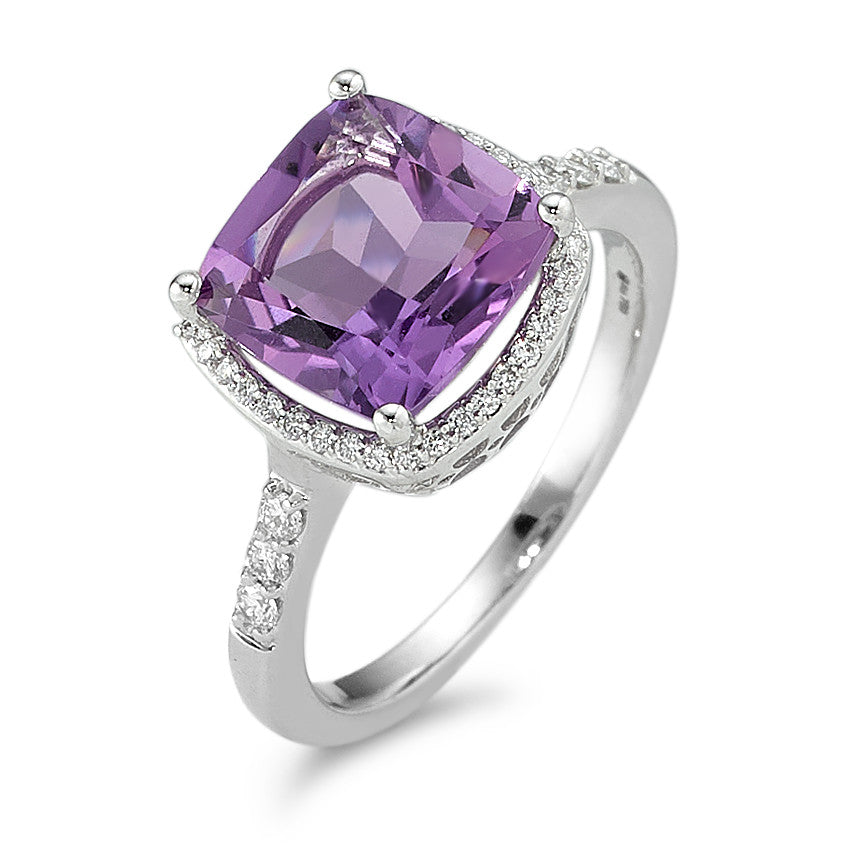 Fingerring 750/18 K Weissgold Amethyst violett, Diamant weiss, 0.20 ct, 42 Steine, w-pi3 Ø11 mm