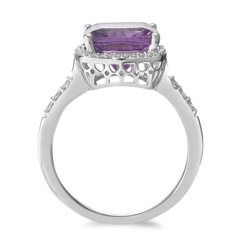 Fingerring 750/18 K Weissgold Amethyst violett, Diamant weiss, 0.20 ct, 42 Steine, w-pi3 Ø11 mm