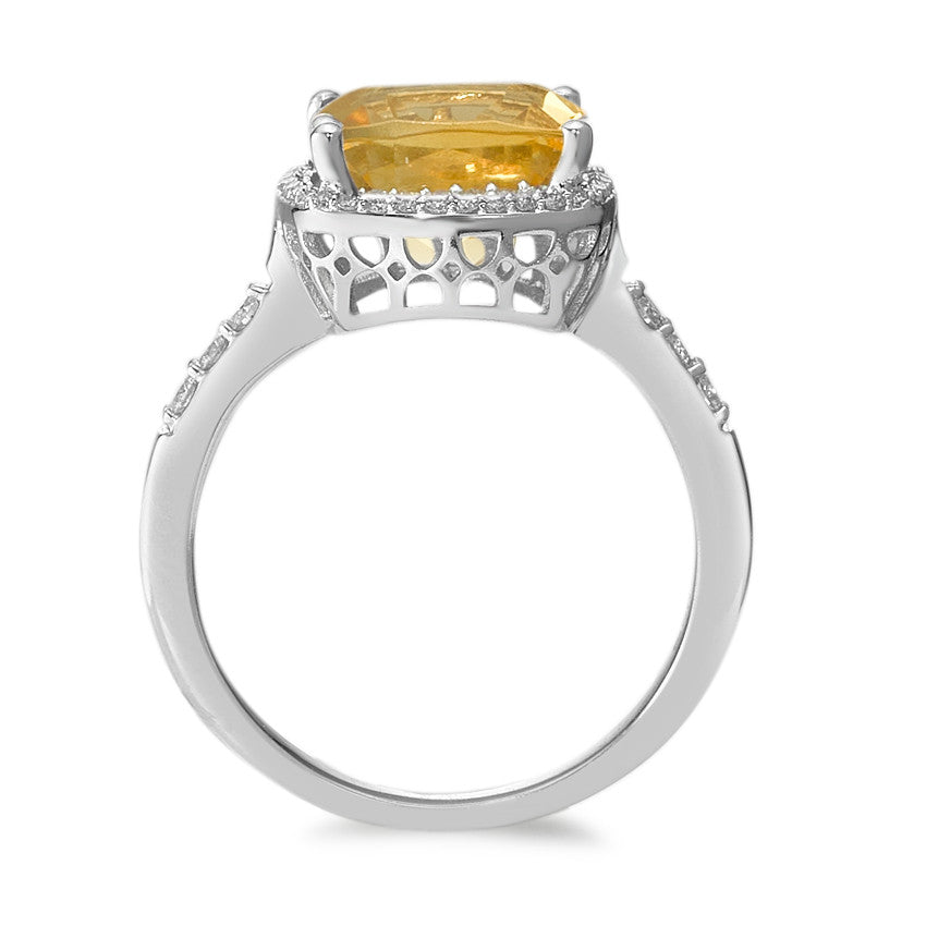 Fingerring 750/18 K Weissgold Citrin golden, Diamant weiss, 0.20 ct, 42 Steine, w-pi3 Ø11 mm