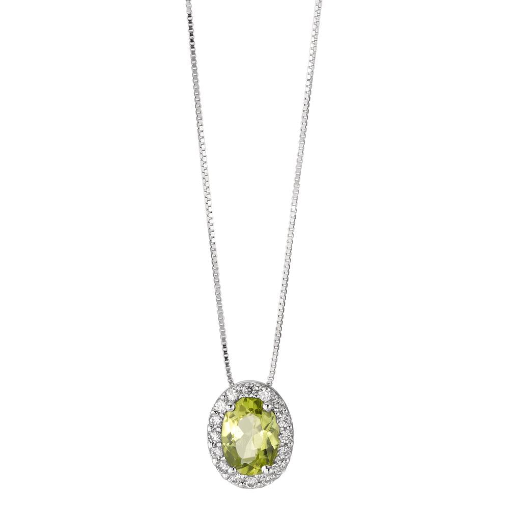 Necklace 18k White Gold Peridot, Zirconia White 42 cm