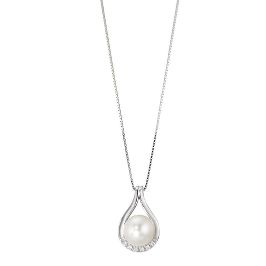 Collana Oro bianco 750/18 carati Diamante 0.03 ct, 7 pietra, w-si Perla coltivata d'acqua dolce 42 cm