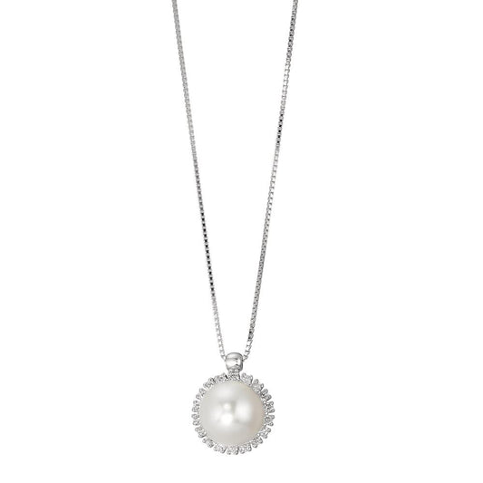 Collana Oro bianco 750/18 carati Diamante 0.18 ct, w-si Perla coltivata d'acqua dolce 39-42 cm