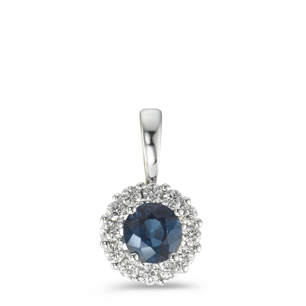 Ciondolo Oro bianco 750/18 carati Zaffiro blu, Diamante 0.12 ct, 12 pietra, w-si Ø6.5 mm