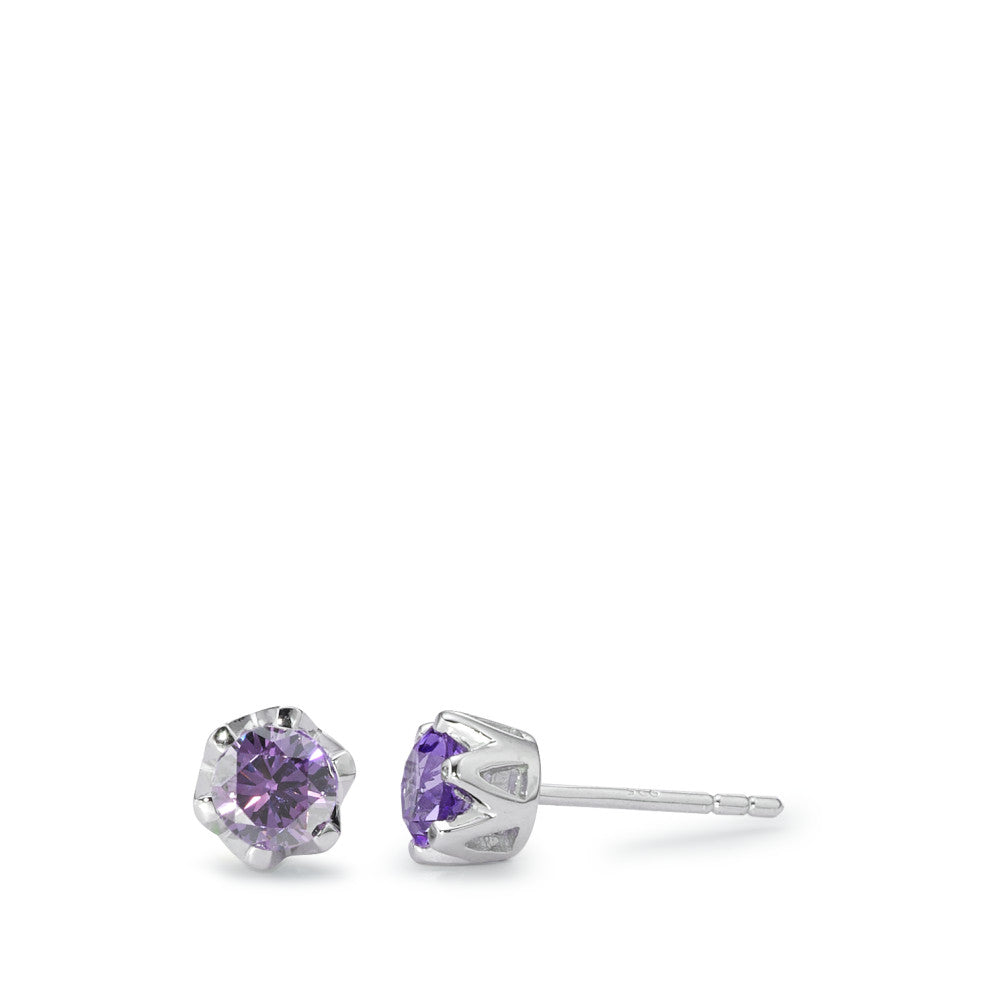 Orecchini a bottone Argento Zirconia Viola, 2 pietra rodiato Ø6 mm